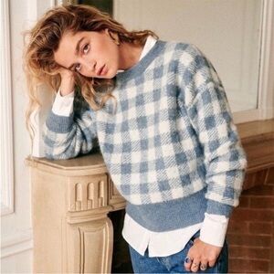 Sezane Becky blue gingham sweater sz L